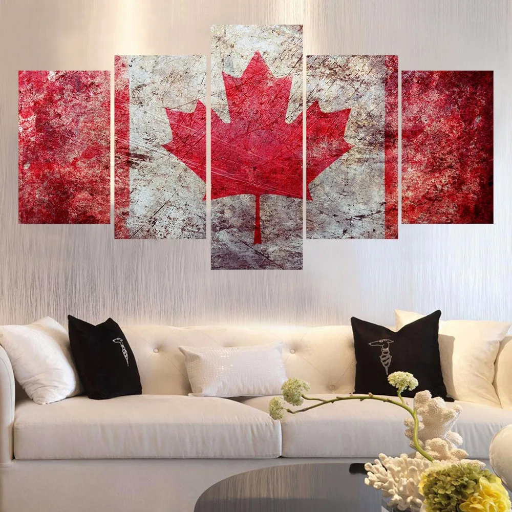5 Pieces Retro Canada National Flag Picture Home Decoration Canvas Print Wall Picture Printing