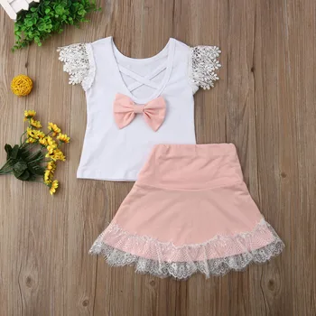 

Toddler Kids Baby Girl Bow Lace T-shirt Tops Clothes+Dress Outfits Set Robe Princesse Enfant Fille Unicorn Lovely Dress Girl