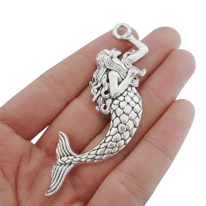 10 x Antique Silver Metal Large Mermaid Charms Pendants for Necklaces