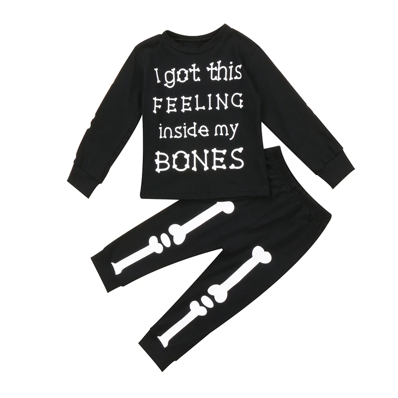 

2018 New Halloween 2 Pieces Toddler Baby Boy Girl Kids Cotton Clothes Shirt Tops and Pants Outfits Set