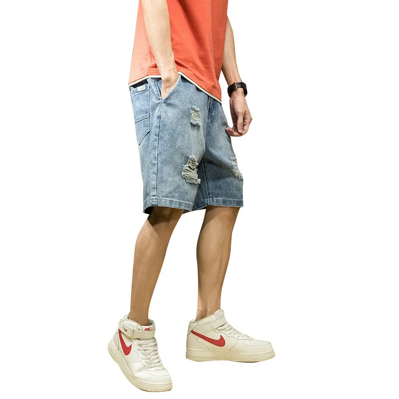 Мужские джинсовые шорты летние новые Гаремные штаны с дырками потертые и потертые свободные японские джинсовые шорты с пятью точками больше размера 28-40 42