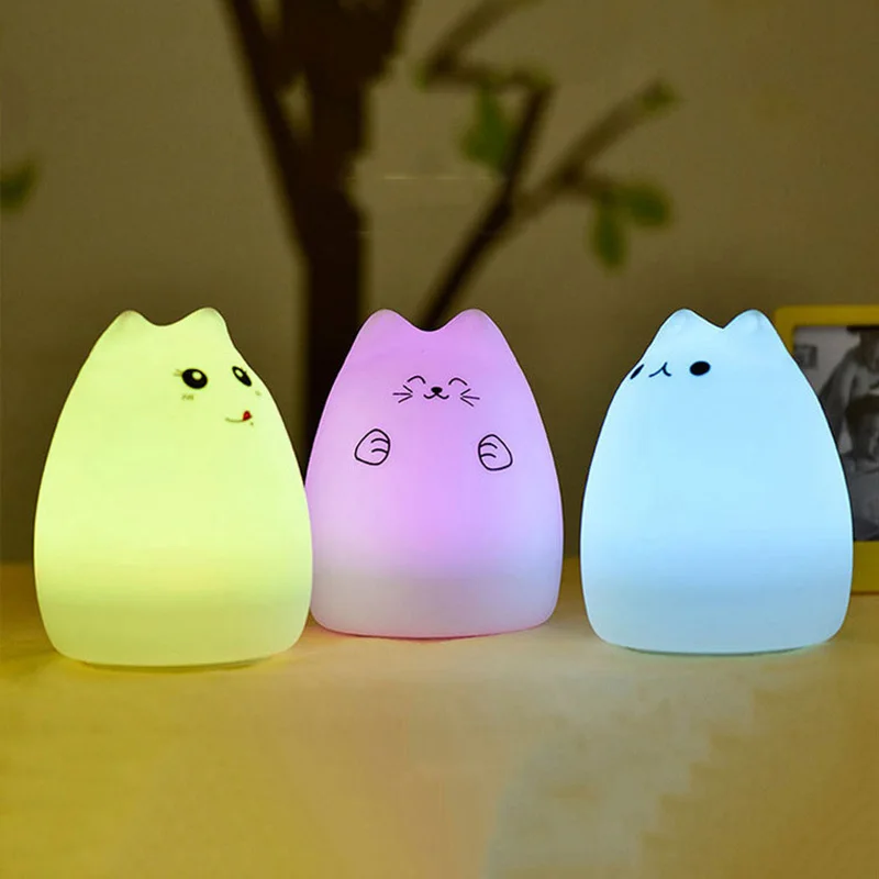 

Car Premium Cat LED USB Children Animal Night Light Silicone Soft Cartoon Auto Decoration Nursery Lamp Breathing LED Night Light