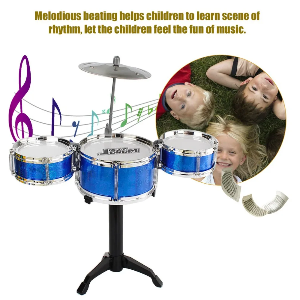 Детский набор Барабанов из 3 предметов, детская барабанная установка, имитирующие ударные инструменты для джаза ударный музыкальный инструмент, развивающие игрушки