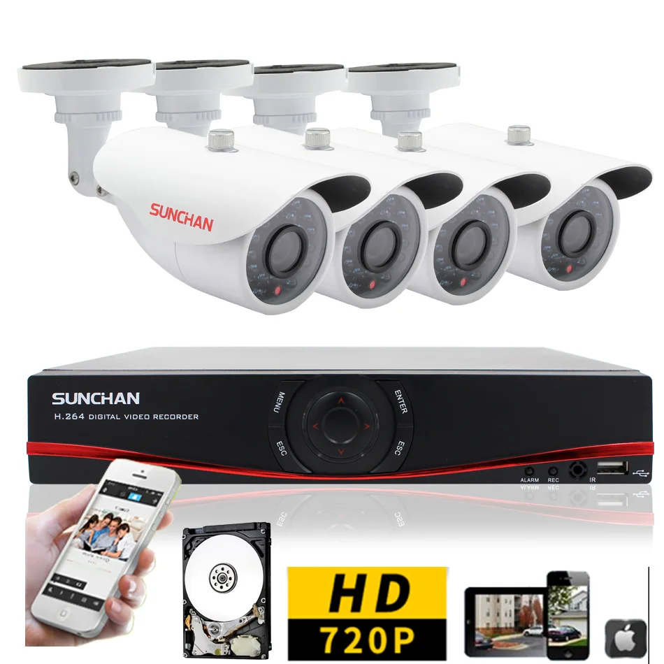 SUNCHAN 8CH 1200TVL AHD DVR Kit CCTV System 1080N 8CH Video Recorder 1.0MP Outdoor Security Camera Home Video System 1TB HDD