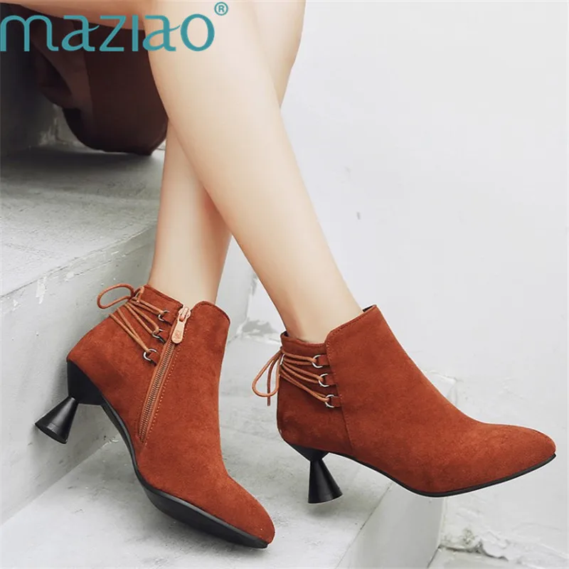 

Martin Boots Suede Autumn Winter Round Toe Shoes Woman Motorcycle Ankle Boots Sexy Party Short Boots MAZIAO