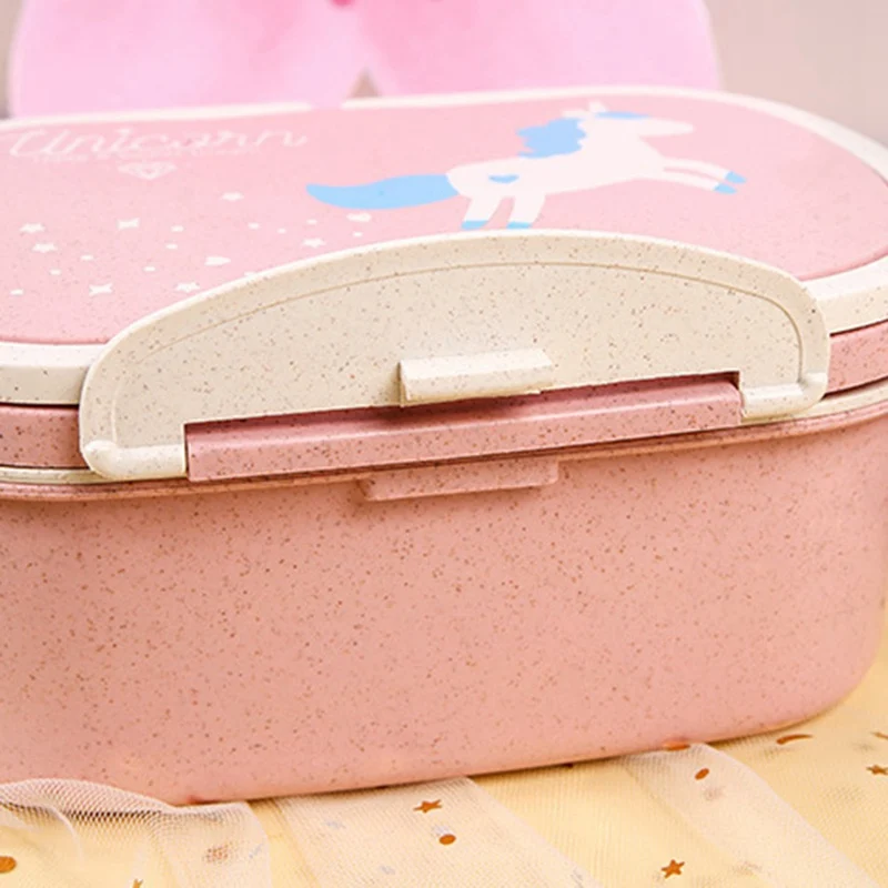 Portable Cute Unicorn Lunch Box BPA Free Wheat Straw Storage 2 Layers Adult Student Bento Boxes Food Container Microwave