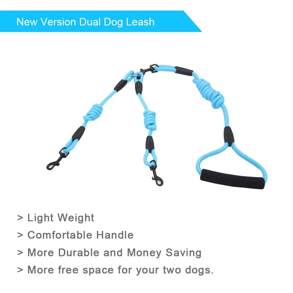 Double Dog Leash Heavy Duty Dual Dog Leash 360 Swivel No Tangle Soft Handle Walking& Training Leash for Two Dogs Dropshipping