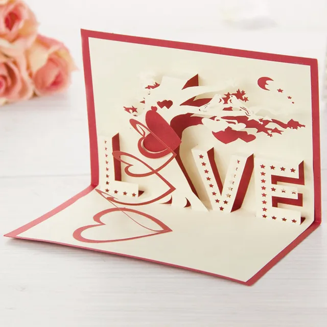 3d paper laser cut carving letter love postcard wedding party