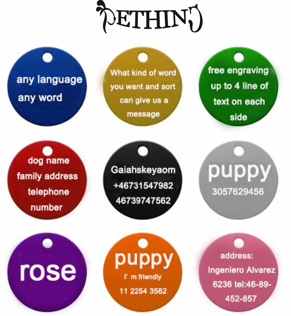 2pcs/lot Personalized engraving Pet ID tags dog cat round tags Aluminum