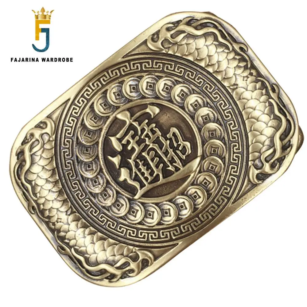 FAJARINA 2018 New Unique Chinese Character Word Gold Solid Brass Buckle Only for 3.6-3.9cm Width Belt Free Shipping BCK001 |