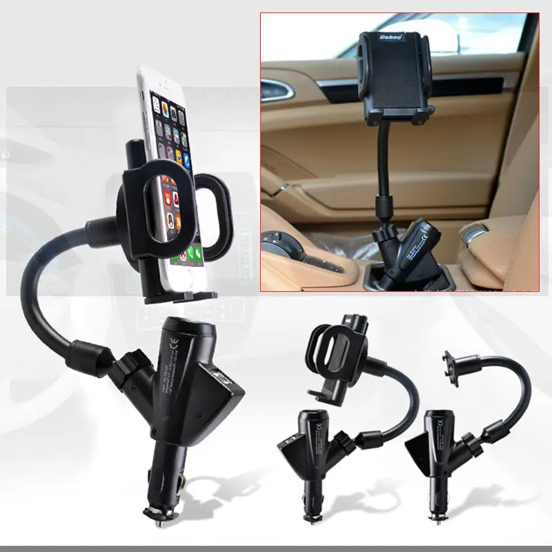 

Universal Car Cigarette phone holder Mount Stand Dual USB Charger Cradle For iPhone 8 X Plus Samsung Galaxy Note 8 A8