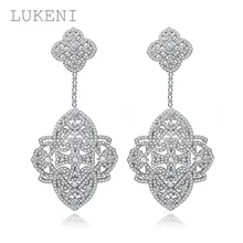 LUKENI New Design White Color Micro Inlay AAA Zircon Geometrical Flowers Earrings Fashion Women Luxury Wedding JEWELRY