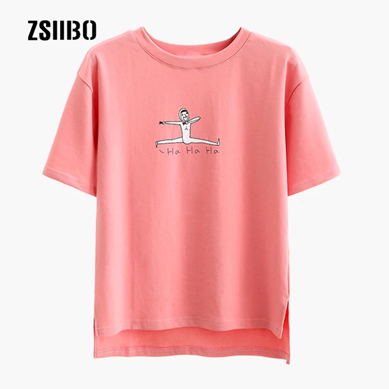 

Ulzzang Korea thick cotton new fashion cartoon letters fun print short-sleeved casual women loose Harajuku Cartoon T-shirt