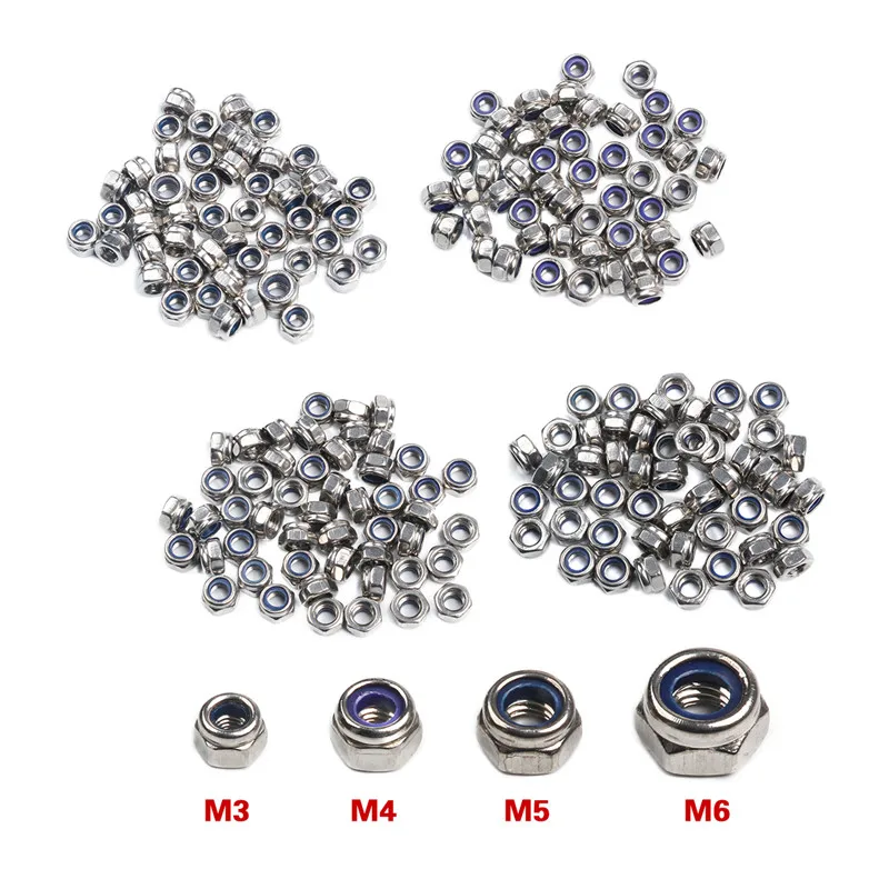 

50Pcs/set M3 M4 M5 M6 DIN985 Galvanized Carbon Steel Self-locking Nut Lock Nut Locknut Slip Nylon Hex Nut