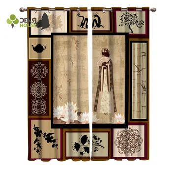 

Dear House Curtains Chinese Traditional Style Picture Stitching Curtains Living Room Decor