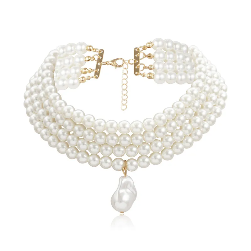 Многослойный большой эффектный неровный жемчуг колье ожерелье для женщин трендовый ожерелье Свадебные украшения