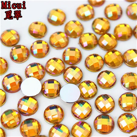 Micui 6/8mm Crystal AB Round Acrylic Nail Rhinestones Flatback Glue On Non Hotfix Stones Appliques For Craft DIY Nail Art MC341 - Цвет: Yellow AB