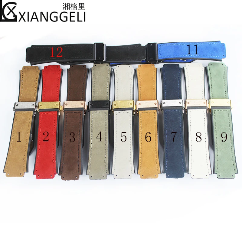 

Latest models 25*19mm nature leather rubber strap for Hublot series Folding buckle watch accessories Men's and Women's Watchband