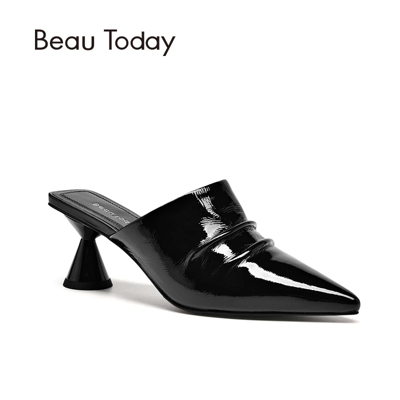 

BeauToday Women Mules Top Brand Patent Leather Pointed Toe High Heel New Arrival Fashion Lady Pumps Handmade 31020