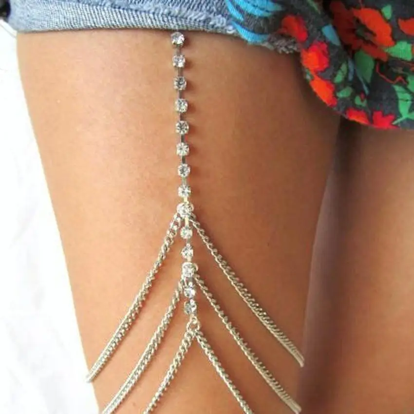 GEMIXI 1PC Shiny Women Rhinestone Body Jewelry Leg Thigh Chain Crystal