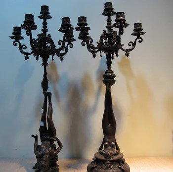 

song voge gem S0662 Western Art Copper Bronze Sculpture Nude woman Candle holder Candlestick Pair