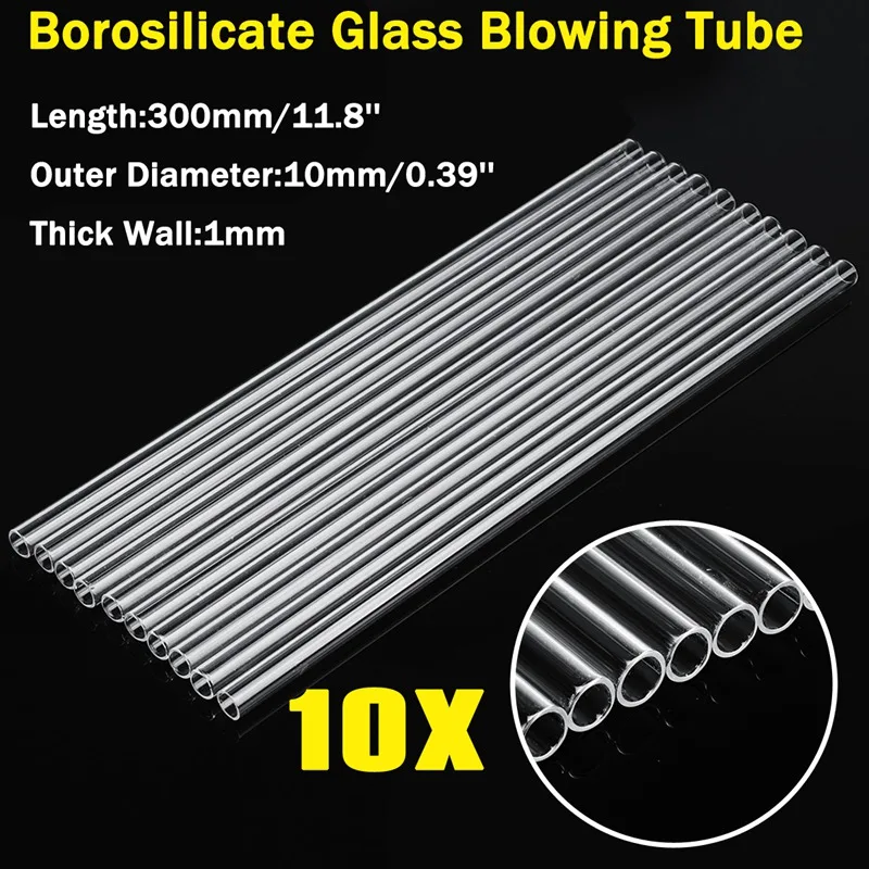 Kicute 10 шт. 11,8 дюйма 300 мм OD 10 мм, толщина 1 мм, боросиликатное Стекло дуя трубка прозрачная Стекло трубки лабораторное оборудование пипетки