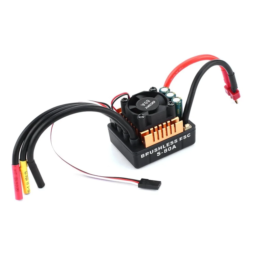 

Mini Waterproof 80A Brushless ESC Electric Speed Controller with 4mm Banana Connector 6.1V/3A SBEC for 1/8 RC Car