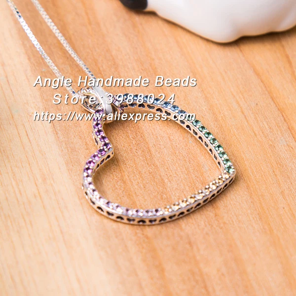 

2018 Spring Fashion S925 Silver Multi-Colored Heart With Multi-Colored CZ Necklace For Women Jewelry 60MM Chain Adjustable NC034