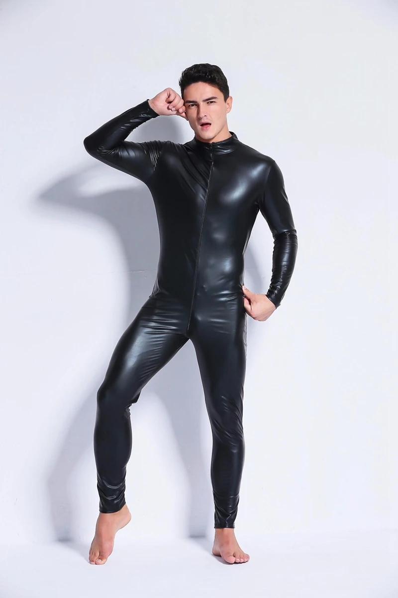 Для мужчин Сексуальная Wetlook искусственная кожа, латекс облегающий комбинезон Горячая Эротическое белье Зентаи гей-фетиш одежда костюм ПВХ