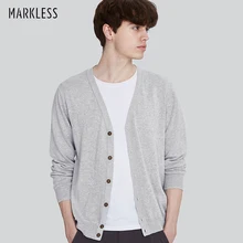 Markless вязаный мужской свитер рами с хлопком кардиганы осень длинный рукав сплошной цвет v-образный Вырез Вязание sueter hombre MSA7721M