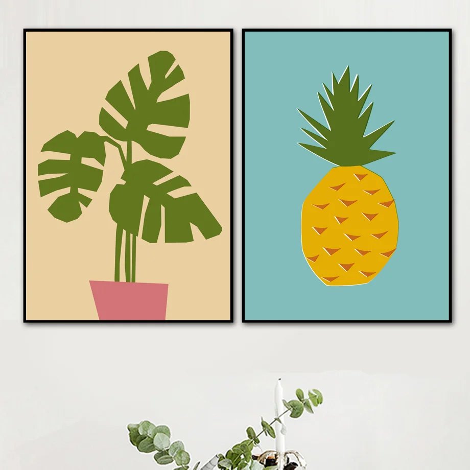 

Cartoon Green Plant Pineapple Nordic Posters And Prints Kids Room Wall Art Canvas Painting Wall Pictures For Living Room Decor