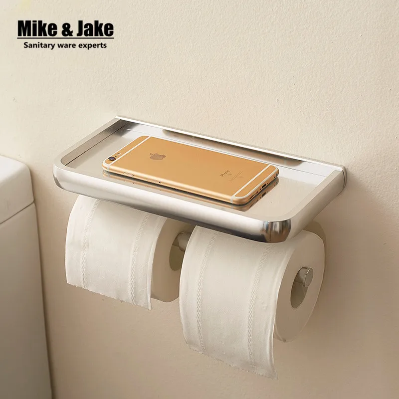 

Bathroom aluminum double paper holder with phone shelf bathroom holder plate with Roll Holder,Tissue Holder With plate