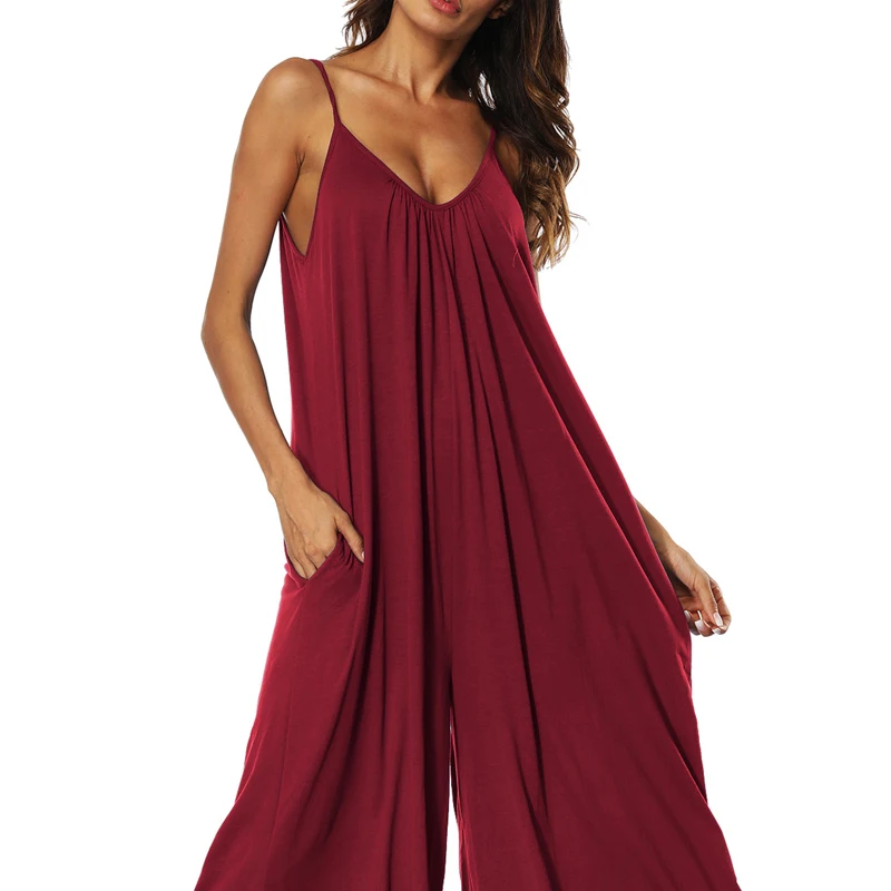 PGSD New female spring summer Fashion street sexy V collar Suspender Backless Simple pure color wide-leg Women Jumpsuits XXXL