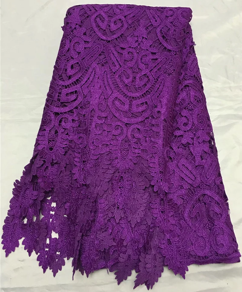 

Free shipping (5yards/pc) high quality purple African guipure lace fabric 2017 newest cord lace fabric for party dress WL3941