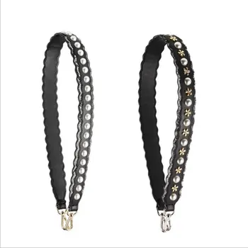 

2019 New Strap You leather shoulder strap black pearl diamond leather bag with leather bag accessories shoulder bag