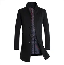 Autumn and winter business casual men's coat thickening jacket scarf collar windbreaker Slim detachable Overcoat men's