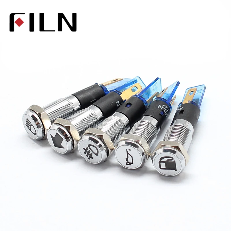 Waterproof Lamp FILN 12V LED Car Boat LED Warning Dashboard Signal Lights Instrument Pilot light 220V 8mm