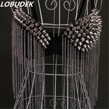 Сексуальный бюстгальтер, бюстгальтеры для певицы, танцовщицы, для ночного клуба, бара, шоу, ds, костюм, модные заклепки, с кисточками, стиль, сексуальный джаз, танцевальный, с заклепками, Rebel