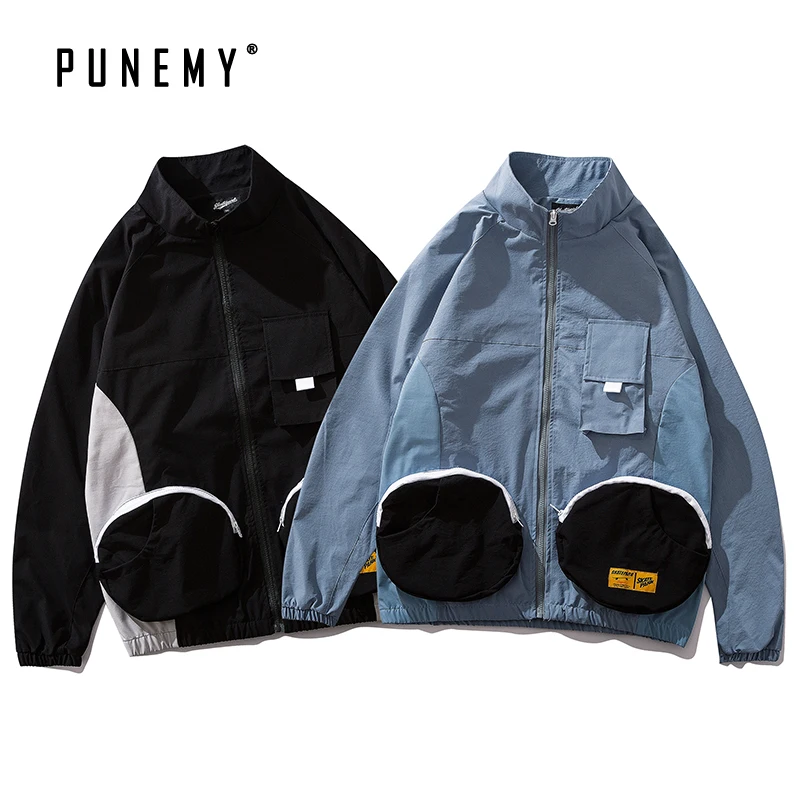 

Men Jackets Coats Windbreaks Stand-Collar Japanese Streetwear Hip Hop Harajuku Oversize Zipper Multi-pockets Man's Jackets Coats