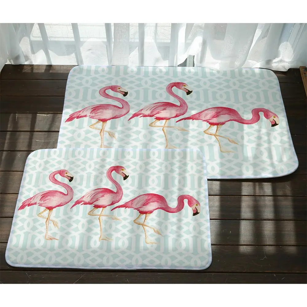 Miracille Coral Fleece Creative Pink Flamingo Pattern Home Decor Stair Outdoor Floor Mats Kitchen Carpets Bathroom Non Slip Rugs