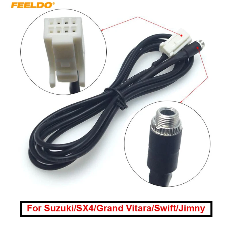 

FEELDO 1Pc Car Audio 3.5mm Female To AUX-IN Wire Cable Adapter for Suzuki SX4 Grand Vitara Swift Jimny Extension Plug Wiring