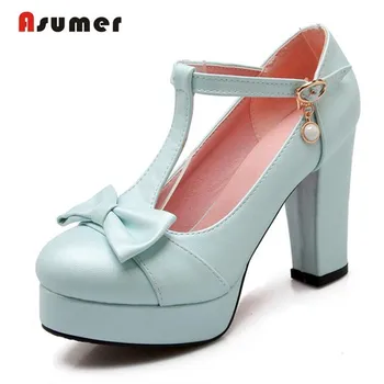 

Asumer Platform shoes buckle women pumps wedding party shoes shallow solid pu high heels shoes beautiful fashion four seasons