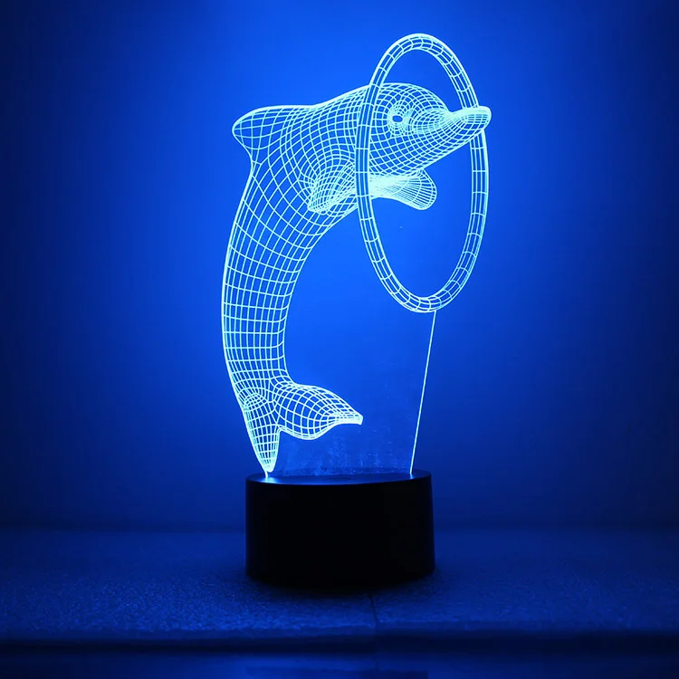 

New Creative Horse Night Light and Lamp 3D LED NightLight Acrylic Colorful Dolphin Design
