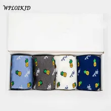 Японские носки с вышивкой в стиле Харадзюку, 4 цвета, фрукты, ананас, унисекс, креативные чулочно-носочные изделия, Женская забавная короткая неупаковочная коробка