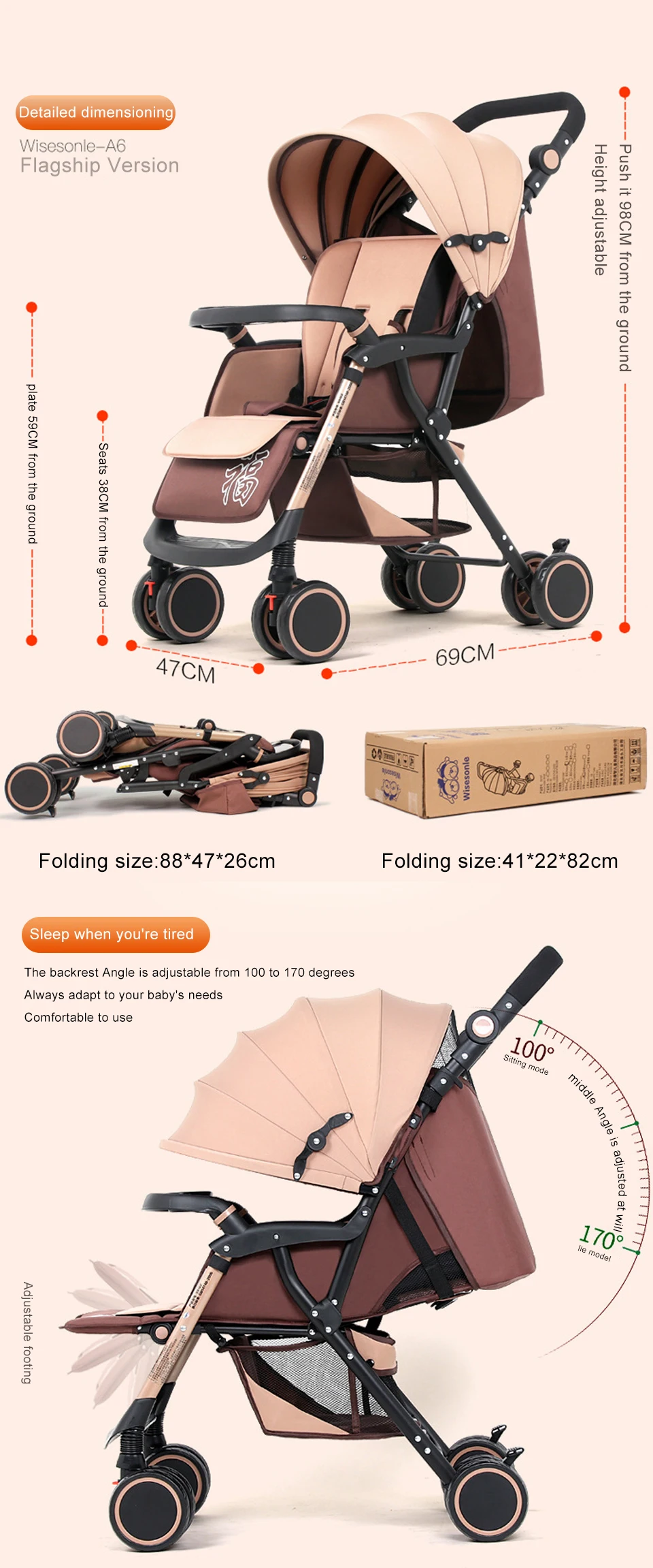 Легкая Складная восьмиколесная детская тележка, может лежать в двух направлениях, Детские зонтичные коляски, детская коляска