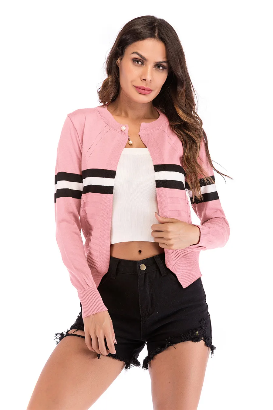 Gladiolus Striped Autumn Sweater Women 2018 Long Sleeve Beading Button Slim Knitted Cardigan Sweater Women Jumpers Ladies Coats (16)