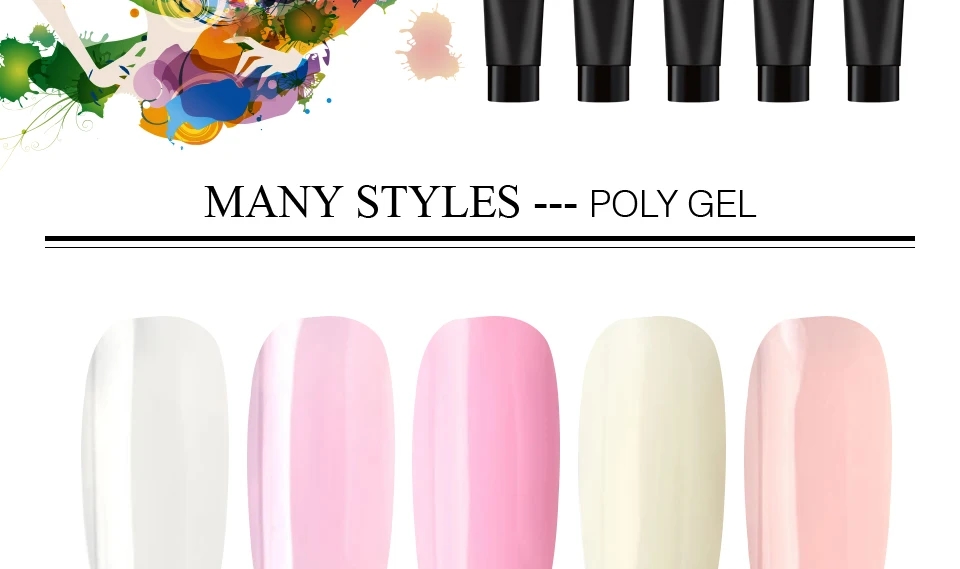 Poly Gel Acrylic Gel for Manicure Sets Transparent Camouflage Color Tip for Nails Shape Brush UV Gel Polygel for Nails Art