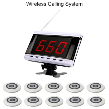 

JINGLE BELLS Wireless Waiter Calling System For Restaurant Pager System Guest Pager 1 host Receiver 10 Call Button transmitter