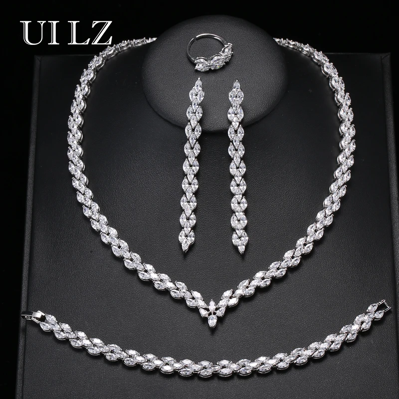 

UILZ Luxus Top Quality CZ Four Jewelry Sets For Bride Exquisite Earrings Ring Bracelet Necklave Jewelry US334