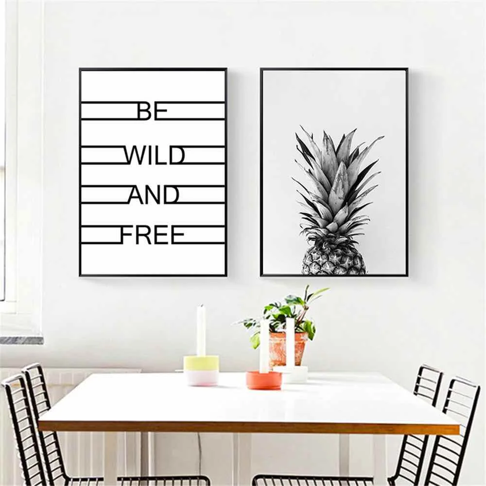 : 15x20cm No Frame Room Decor - Black White Set Wall Pictures for Home Decoration Watercolor Pineapple Canvas Art Print Painting Poster Inch Size